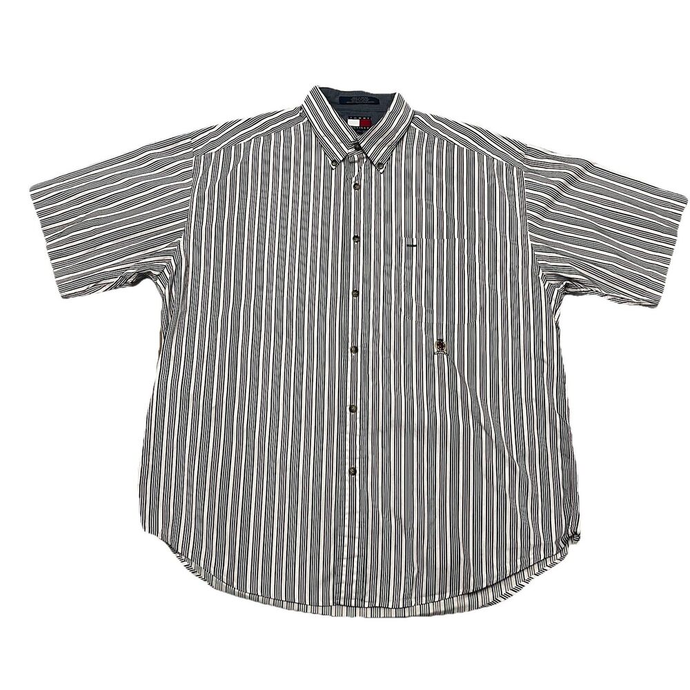 Tommy Hilfiger Red, White, Blue Striped Short Sleeve Shirt Size XL
